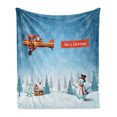 thumbnail image 1 of Christmas Soft Flannel Fleece Throw Blanket, Santa in a Plane Flying over the Forest with Snowman Jolly Season Celebration, Cozy Plush for Indoor and Outdoor Use, 70" x 90", Blue Orange, by Ambesonne, 1 of 6