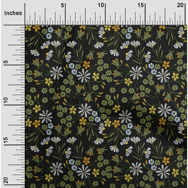 oneOone Popeline de Coton Feuilles & Tissu Imprimé Artistique Floral BTY 56 Pouces de Large
