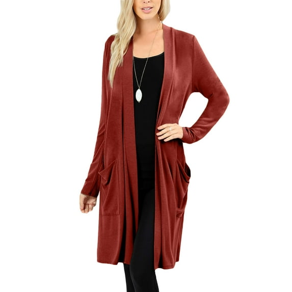 J. METHOD Women's Open Front Long Sleeve Cardigan Casual Basic Lightweight Soft Sweater with Slouchy Pockets NEWJ1440 Firedbrick M