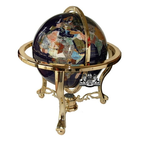 - Unique Art 21-Inch Tall Blue Ocean Table Top Gemstone World Globe with Gold Tripod