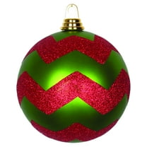 Vickerman 6" Lime and Red Matte Chevron Ball Christmas Ornament with Glitter Accents