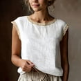 thumbnail image 2 of Yutgune Women's Lace Trim Linen Cotton Tank Top Crew Neck Sleeveless Casual Blouse Shirt, 2 of 8