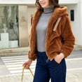 thumbnail image 3 of SWSMCLT Women's Fuzzy Hoodie Fleece Jacket Zip Up Soft Jacket Long Sleeve Hooded Fashion Flannel Loose Thick Outerwear Brown Large, 3 of 4