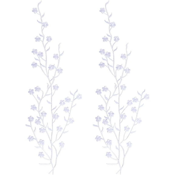 2Pcs White Plum Blossom Applique Flower Patch Repair Embroidered Floral Lace Patches Fabric Sticker Iron on Sew on Embroidery Embellishments for DIY Clothes Dresses Craft Accessories Decor