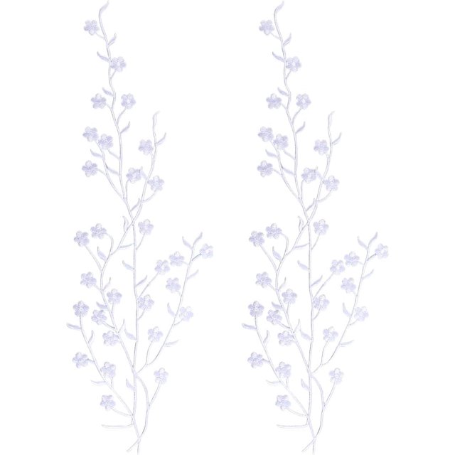 2 parches de flores de ciruelo blanco para reparar, bordados de encaje floral, adhesivos de tela para planchar y coser, adornos bordados.