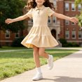 thumbnail image 6 of JUMEYU Little Girls Solid Color Short Sleeve A-Line School Dress Casual Uniform Dresses 7T 8T (Khaki,7-8 Years), 6 of 7