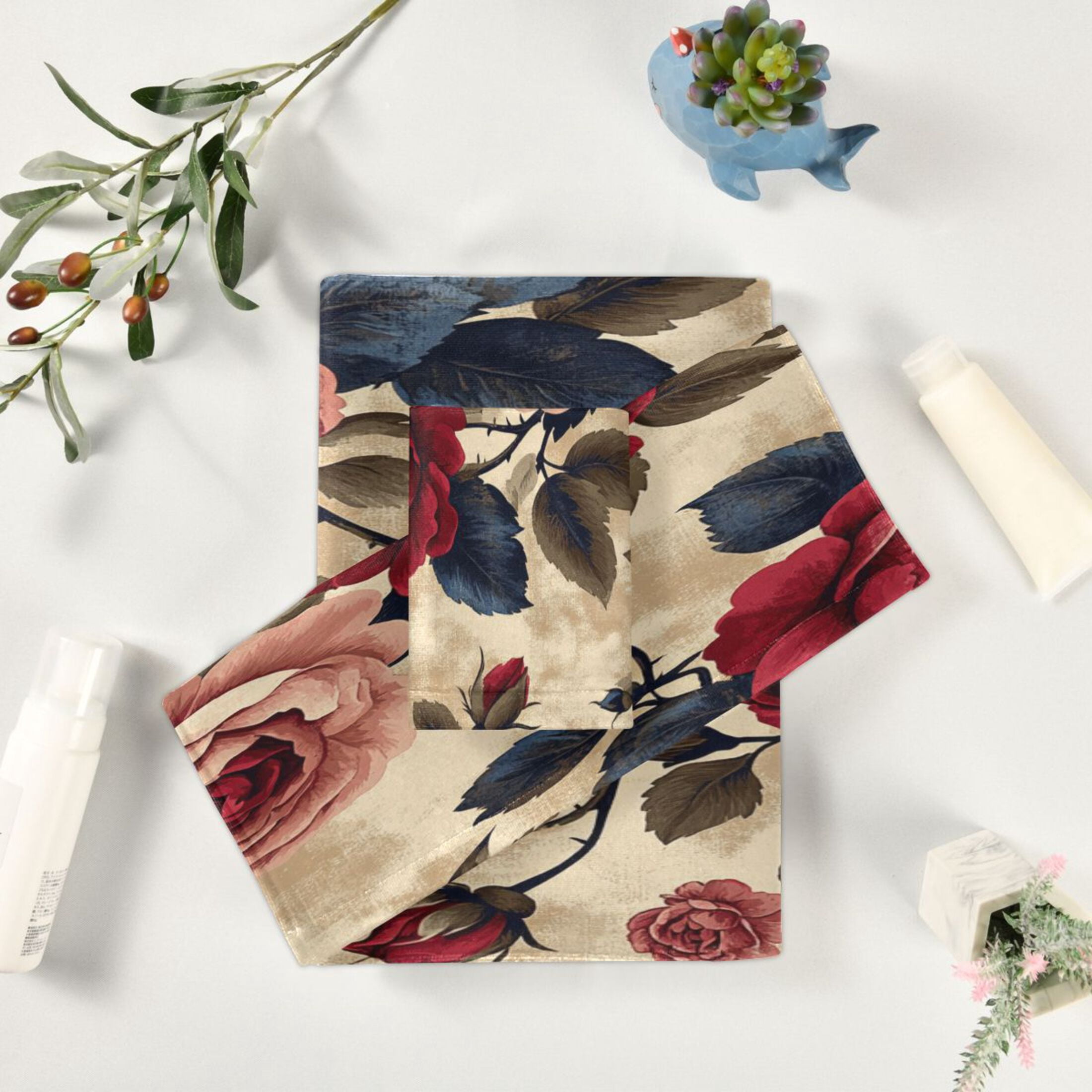 BZSMCE 3piece Bath Towel Sets Hand Bath Towels Fashion Vintage Floral Elegance Printed Towel Sets