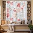 thumbnail image 3 of Ocean Orange Red Kitchen Curtains, Coastal Starfish Coral Shell Marine Light Filtering Window Curtain Panels, 2Pcs Rod Pocket Window Treatments Set for Living Room Bathroom Bedroom 42x63 Inches, 3 of 9