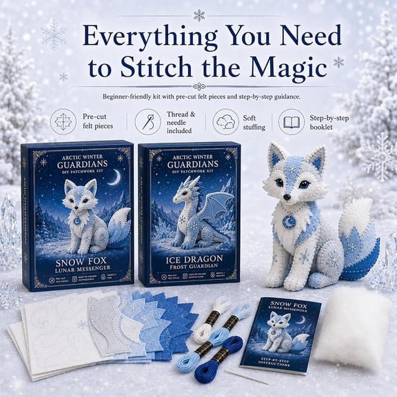 Arctic Winter Guardians DIY Patchwork Kit, Felt Mythical Creature Sewing Craft, 3D Stuffed Animal Home Decor Gift for Craft Lovers