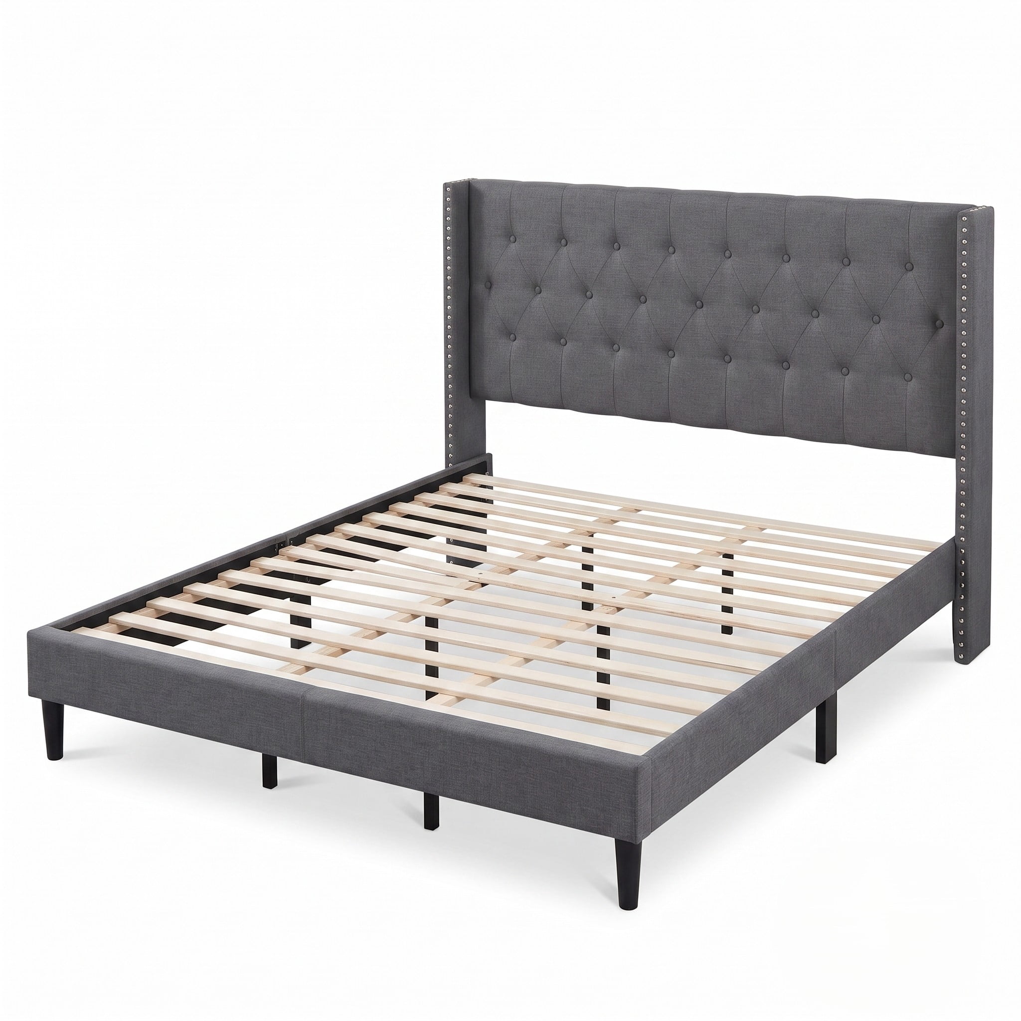 FAVEROR Carlisle King Tufted Upholstered Wingback Platform Bed