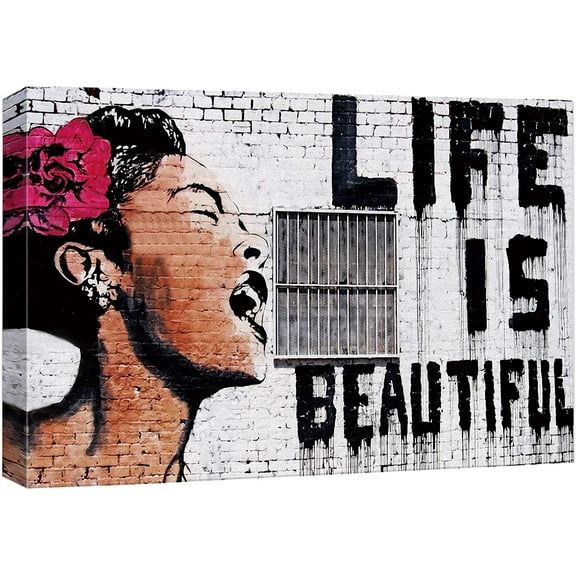 Aaheei Canvas Wall Art Banksy Life is Beautiful Billie Holiday Graffiti & Street Art Famous People Pop Art Modern Urban Multicolor for Living Room, Bedroom, Office