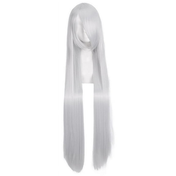 Namzi 39.4" Long Straight Natural Wigs with Bangs Heat Resistant Synthetic Colorful Cosplay Anime Costume Party Daily Use Wigs for Women,Silvery