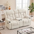thumbnail image 2 of Bonzy Home Loveseat Recliner with Flip-Up Storage Console & Cup Holders, Soft Fabric Manual Reclining Sofa for Living Room, Beige, 2 of 9