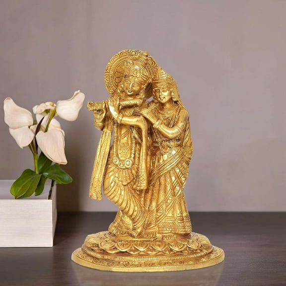 Brass Radha Krishna Idol Statue Religious Statue, Height : 7.2 Inch