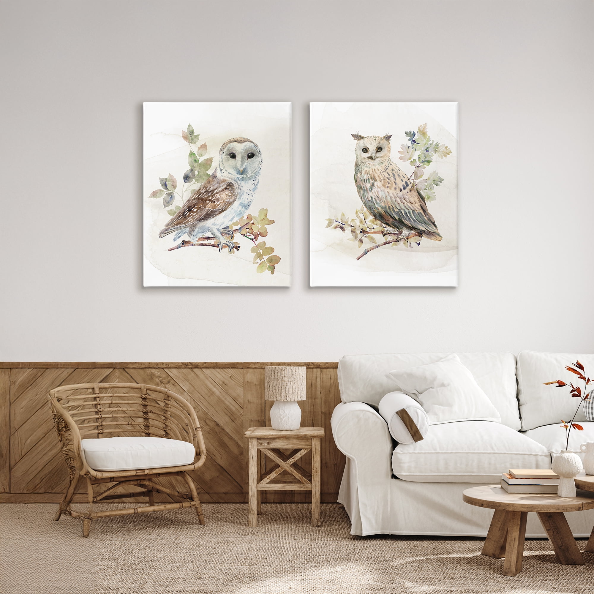 Stupell Industries Owls Perched in Foliage 2 Piece Canvas Wall Art Set, design by CAD Designs