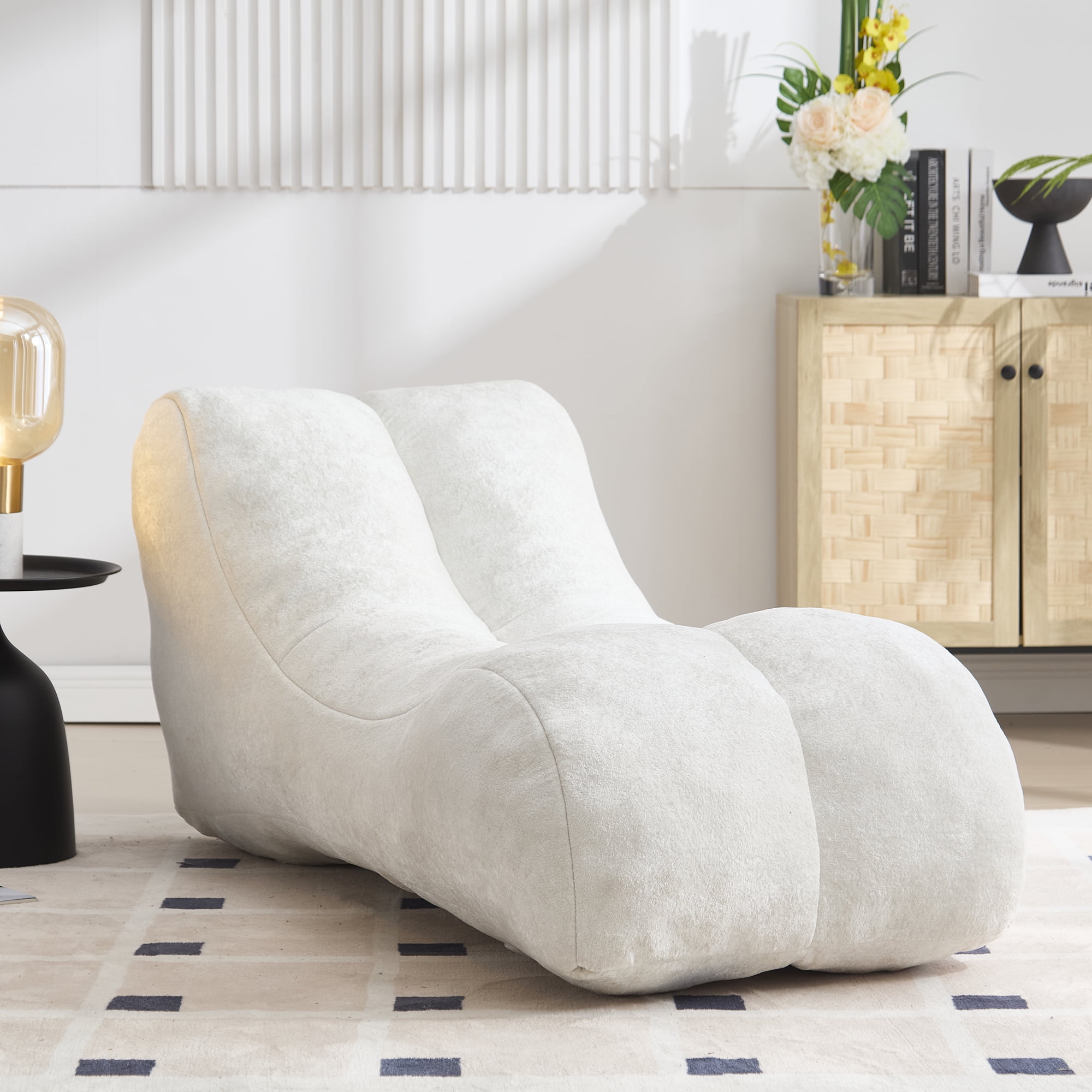 Bean Bag Chair for Adults, Large Bean Bag Sofa Chair with High-Density Foam Filling, Ergonomic Lounger for Living Room, Gaming, Reading, White