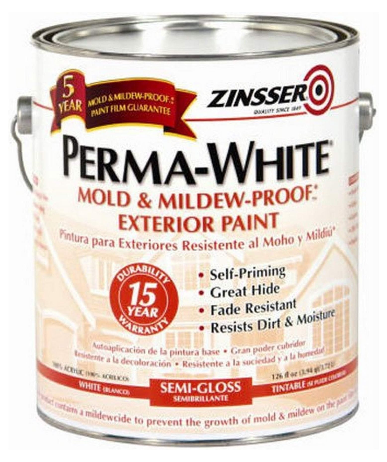 Zinsser 3131 Perma-white Mold & Mildew-proof Exterior Paint, Semi-gloss, 1-gal