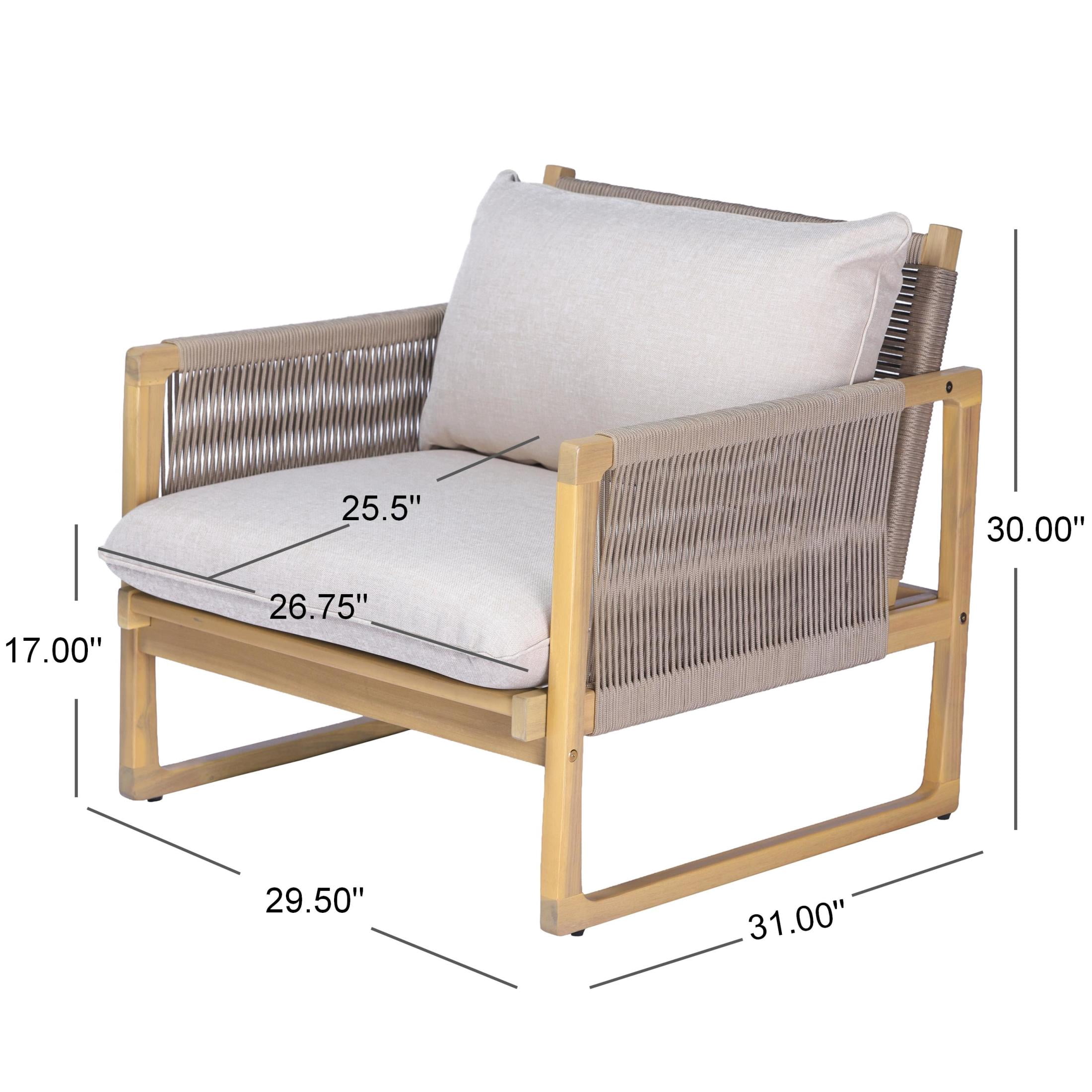 Christopher Knight Home Modern Wood Outdoor Club Chair, Rope Accents and Beige Cushions, Light Teak, Set of 2