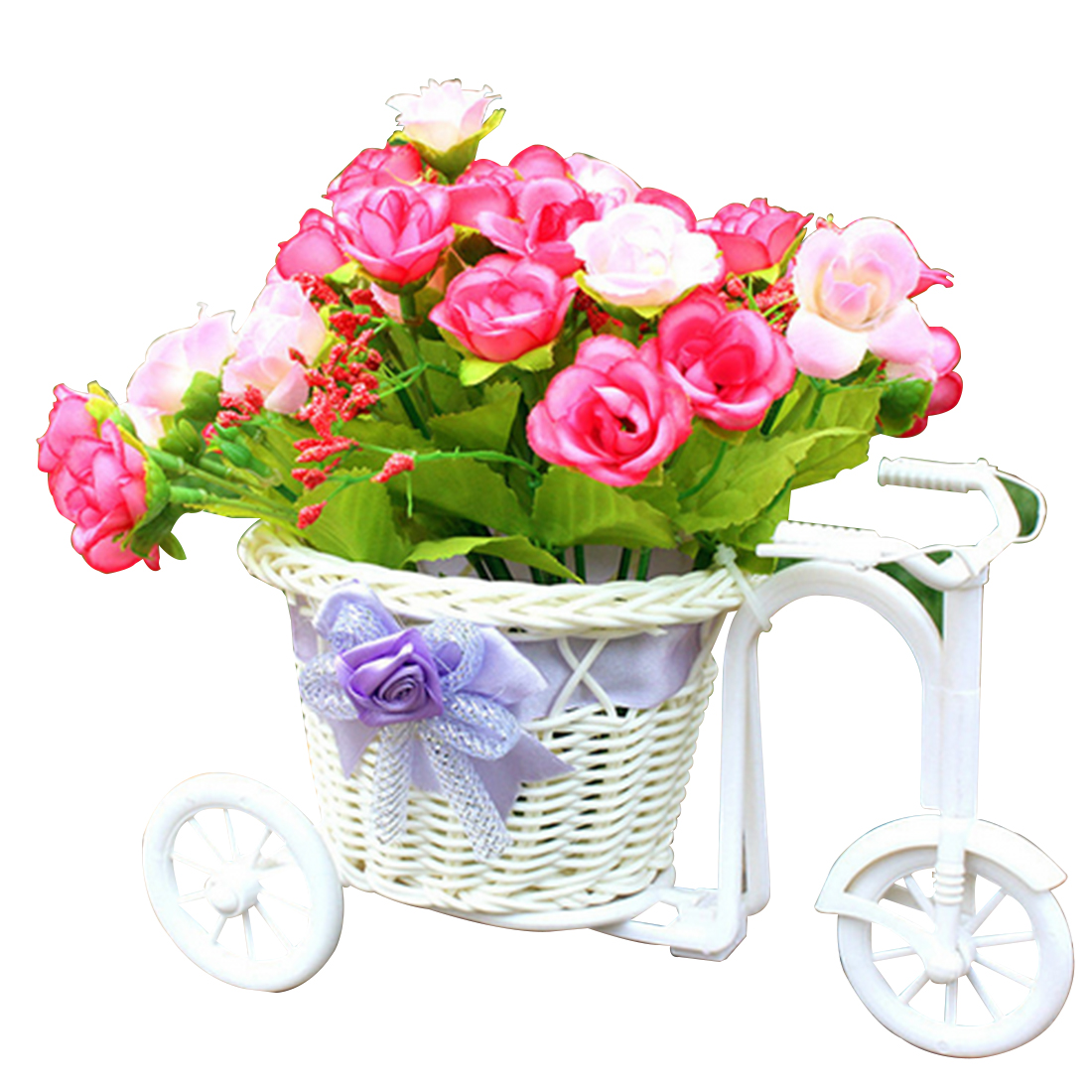 Handmade Small Flowers Basket Tricycle Artificial Bike for Home Decor