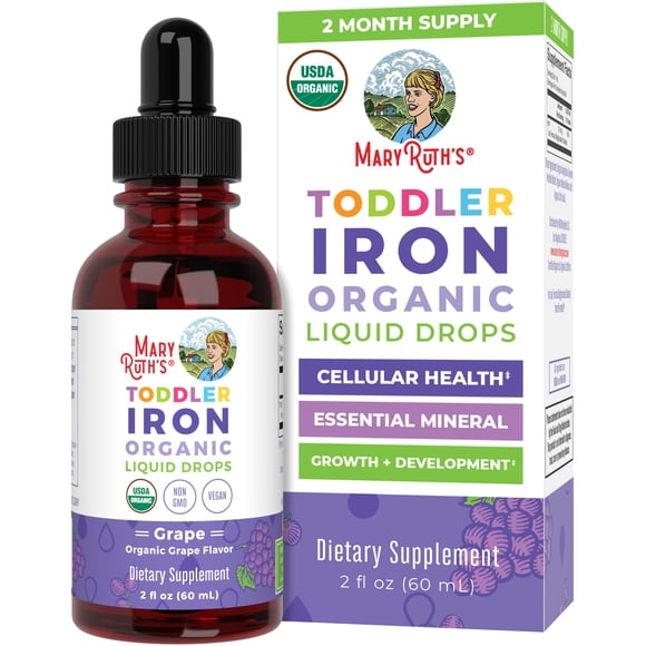 MaryRuth Organics | Toddler Iron Chelate Liquid, Organics, 30 | Líquido de quelato de hierro para niños pequeños, orgánicos, 30