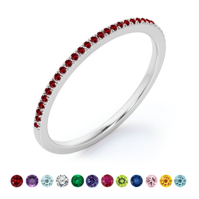 Anillo de bodas clásico JeenMata con detalles pavé de 0,25 quilates de corte redondo, piedra de nacimiento de enero, chapado en oro blanco