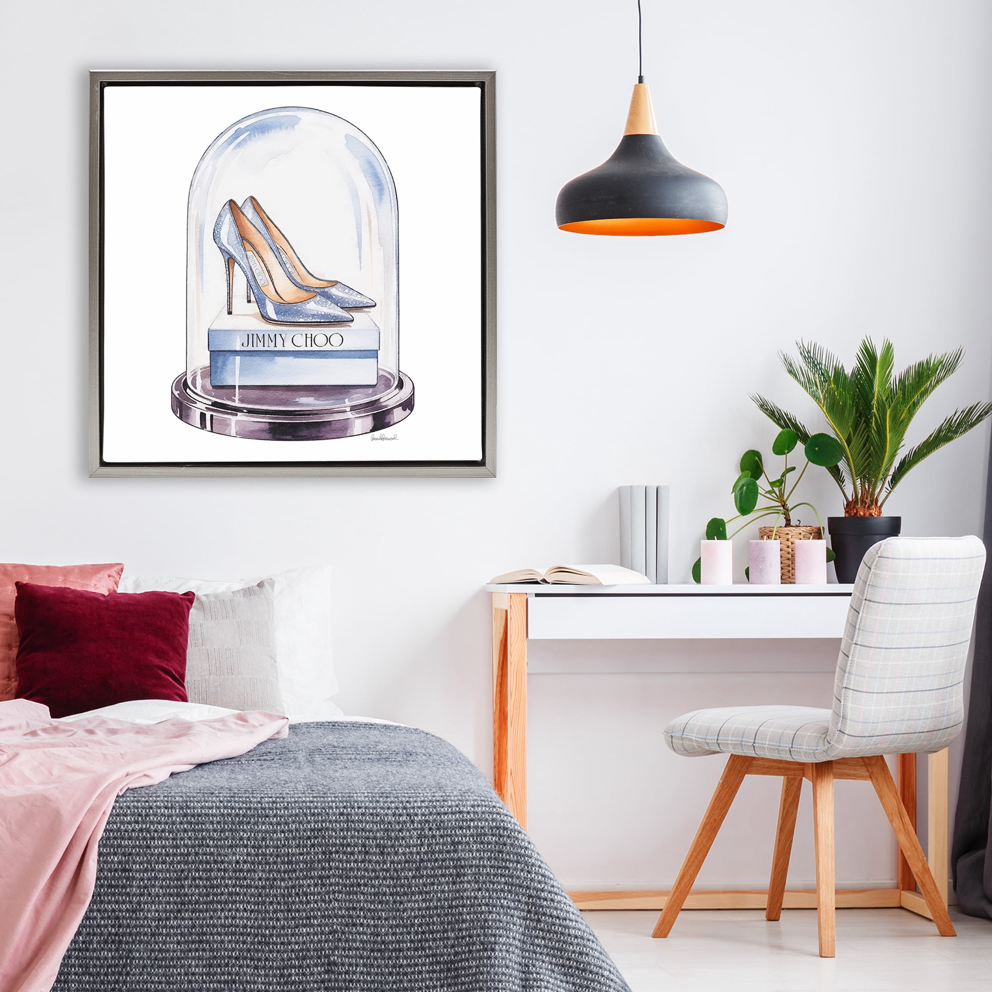 Stupell Industries Elegant Shoes in Bell Jar Gray Framed Floater Canvas Wall Art, design by Amanda Greenwood