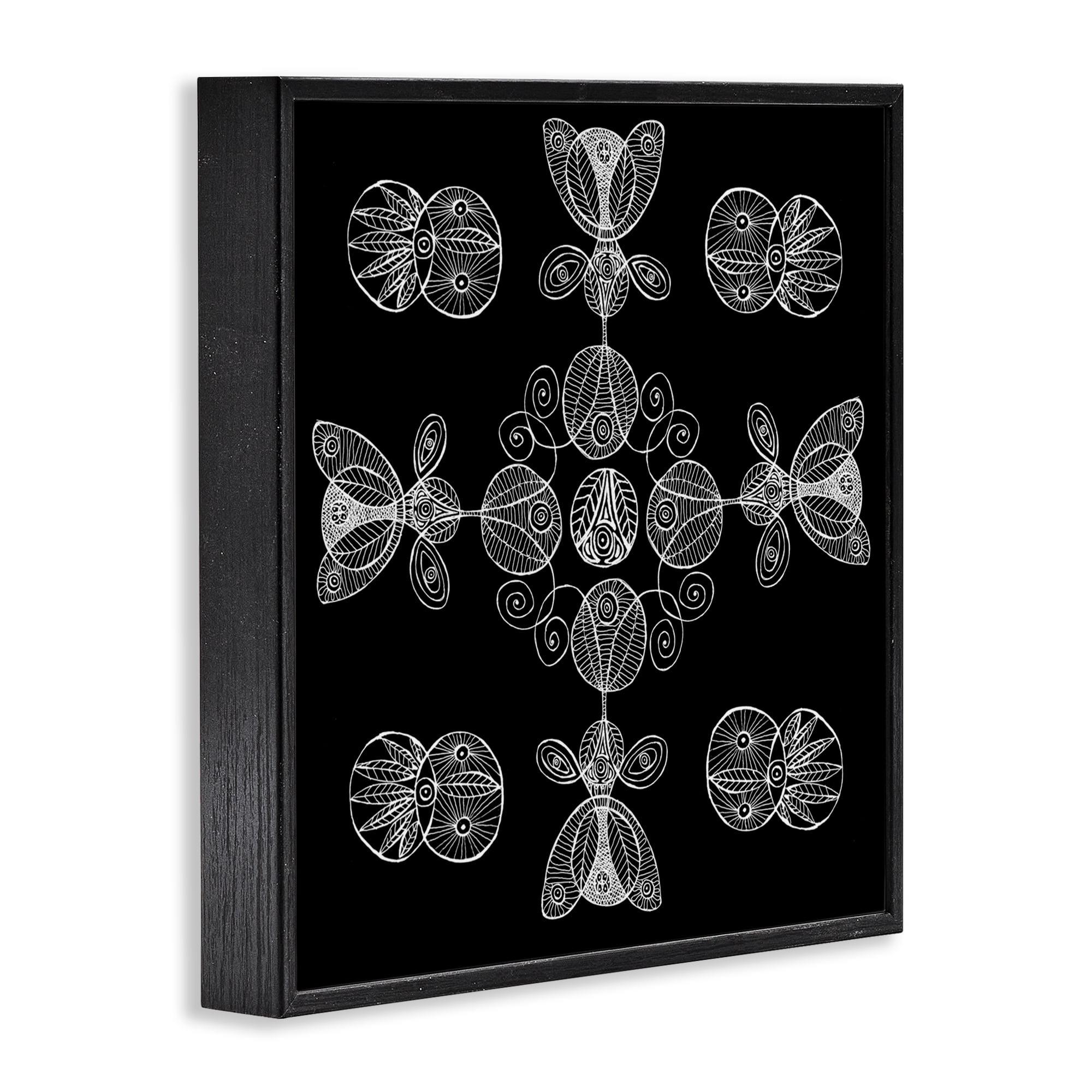 Stupell Industries Black & White Elemental Fractals Black Framed Giclee Art, design by El Perkin