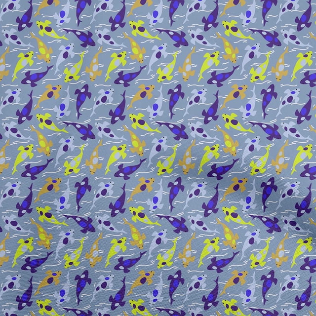 oneOone Rayon Light Blue Fabric Asian Japanese Koi Fish Sewing Craft Projects Fabric Prints By Yard 56 Inch Wide