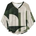 thumbnail image 4 of Sage Green Geometric Green Modern Abstract Women's V-Neck Blouse With 3/4 Ruffled Bell Sleeves Casual Top Ladies Blouses, 4 of 7