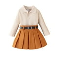 thumbnail image 1 of FAOWME Toddler Girls Ruffles Long Sleeve Solid Color Ribbed T-Shirt O-Neck Tops Bow Tie Skirt Outfits Khaki 3-4 Years, 1 of 8