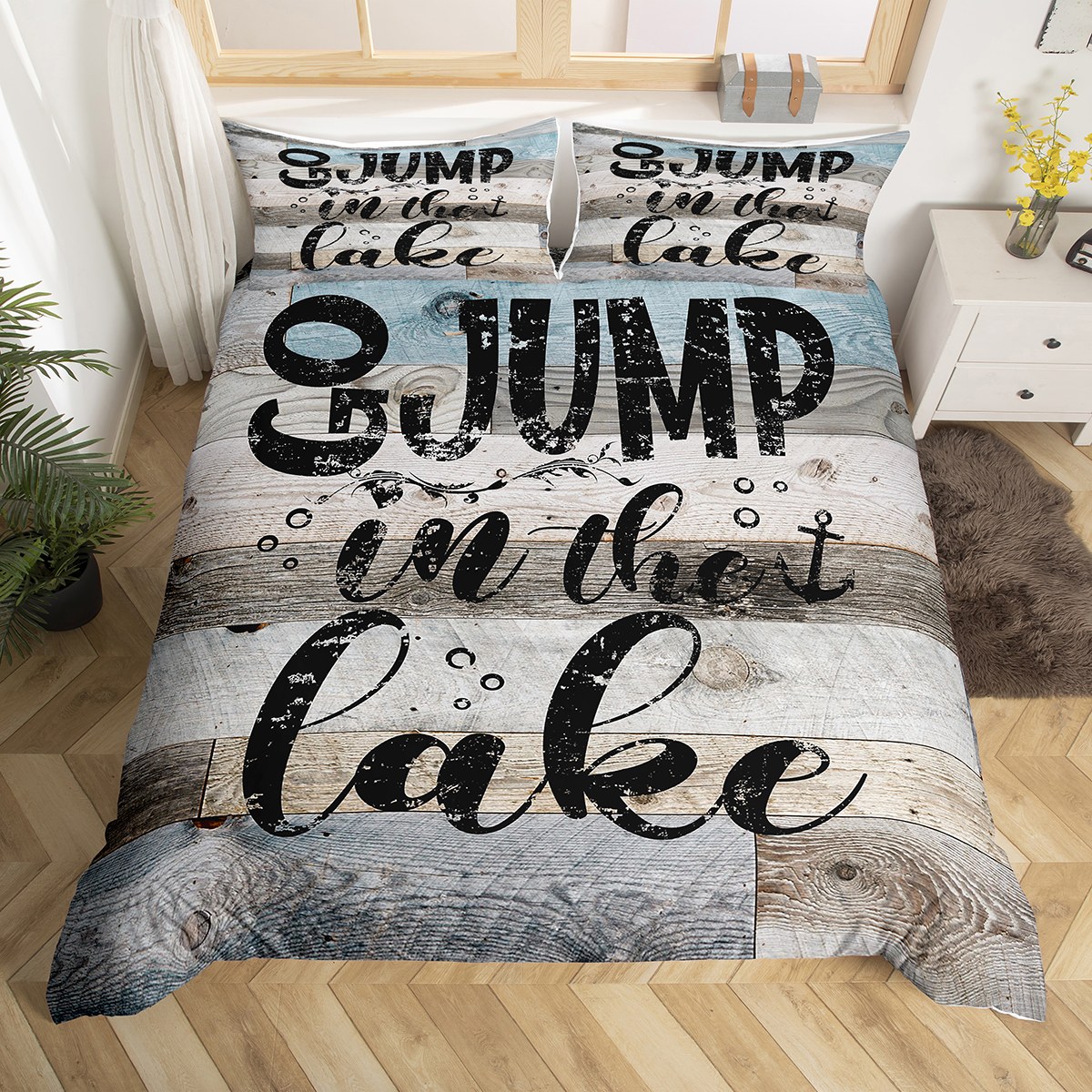 Lake House Bedding Set, Lake Cabin Decor Comforter Cover Lake House