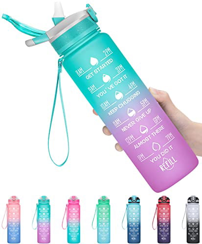 MEITAGIE Water Bottles with Time to Drink,1 Gallon/128oz Water Bottle with Time Marker & Straw,Leakproof BPA Free Water Jug for  Fitness Gym Camping Outdoor Sports 