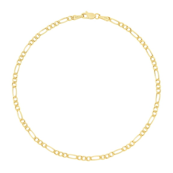 Nuragold 10k Real Yellow Gold Figaro Link 2.5mm Chain Bracelet or Anklet (7"-9") Dainty Italian Jewelry for Men & Women