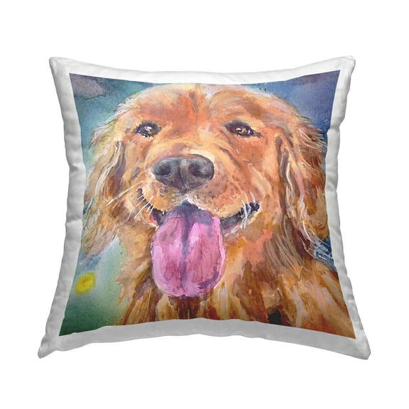 Stupell Industries Happy Golden Retriever Square Decorative Printed Throw Pillow, 18 x 18