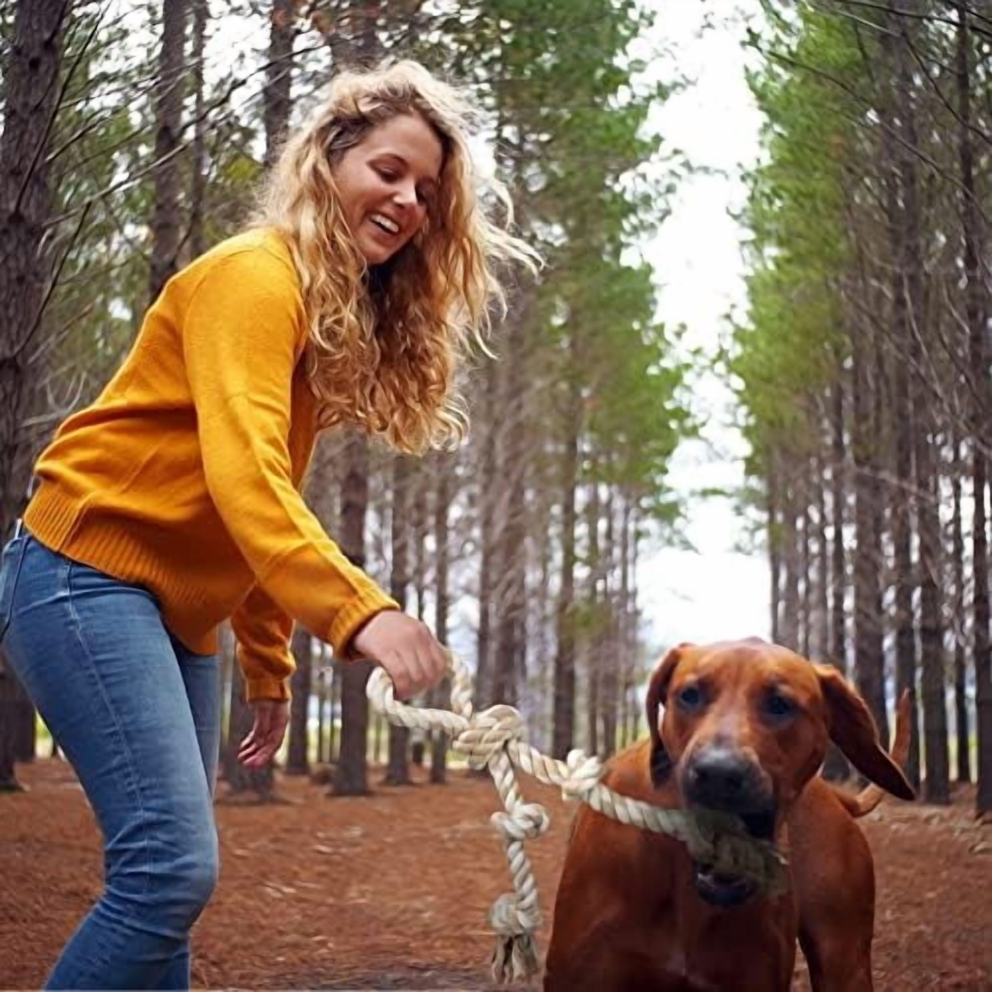 Dog Rope Toys for Aggressive Chewers,Large Dog Toy Designed for Tug of War, Tough Dog Rope Toy Indestructible Made of Undyed Natural Cotton, 29" Large Dog Toys with 3 Big Knots and a Handle