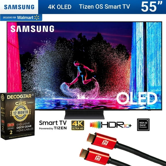 Samsung QN55S90DA 55 Inch OLED 4K Smart TV (2024) Bundle with Deco Gear 4K HDMI 2.0 Cable x2 & CPS Exclusive 12 Month Protection