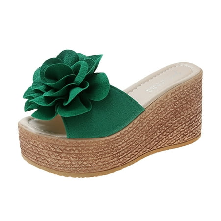 

Hauiodp Women s Platform Espadrille Slide Sandals Bowknot Wedge Sandals Slip On Open Toe High Heels Casual Summer Dress Shoes