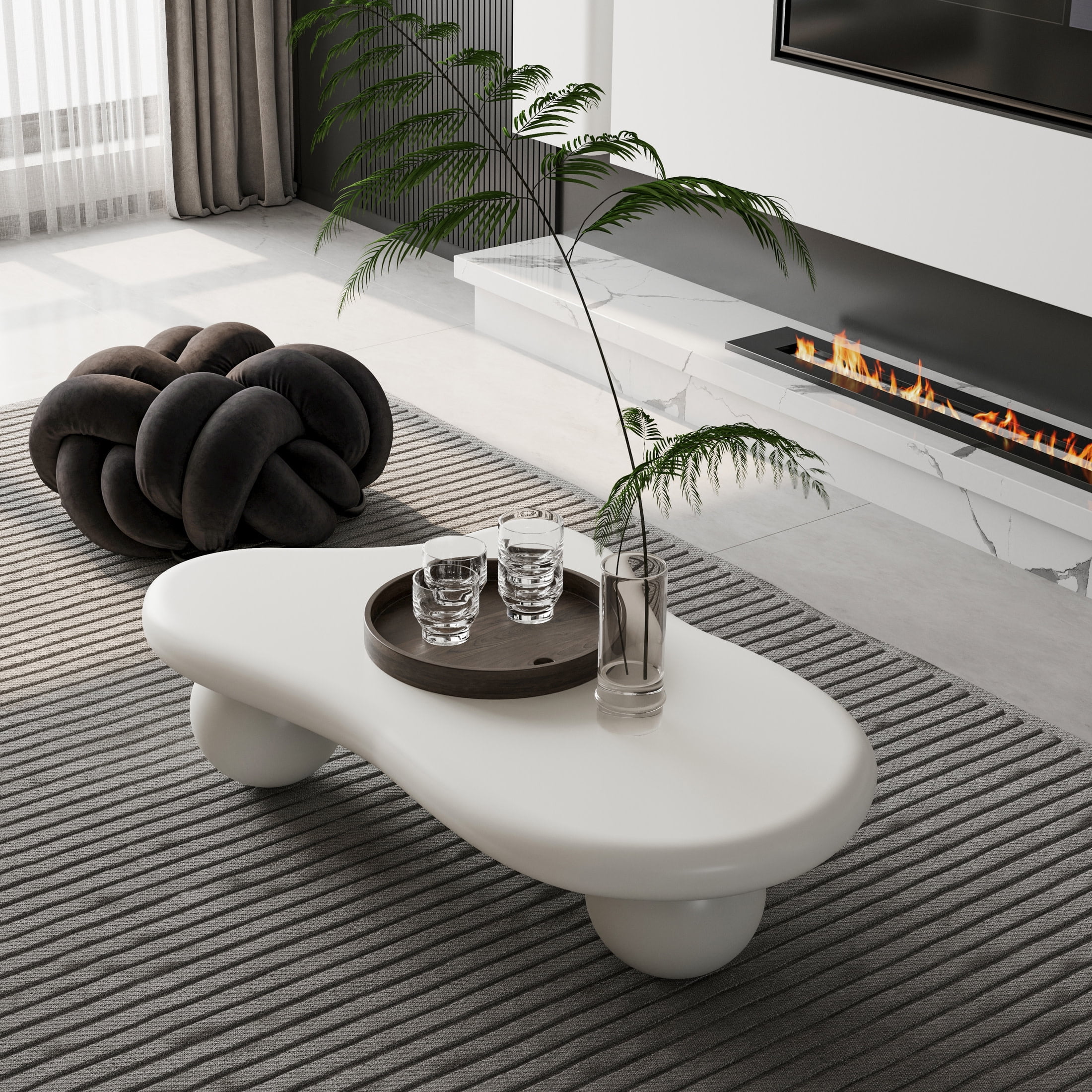 Noble House 40" Cloud Shaped Coffee Table with Ball Legs, Modern Aesthetic Accent Table for Living Room, White