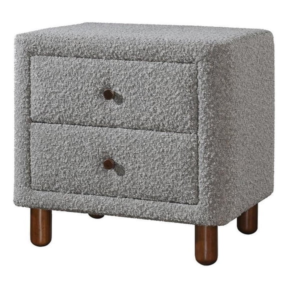 Benjara Lyno 20" Bedroom Nightstand with 2-Drawers in Gray Boucle Fabric