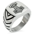 thumbnail image 1 of Stainless Steel Mjolnir Thor's Hammer Viking Norse Chevron Pattern Biker Style Polished Ring, 1 of 1
