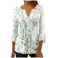 thumbnail image 2 of FAVIPT Bell Sleeve Tops Women 3/4 Sleeve Shirts for Women Bell V Neck Graphic T Shirts Button Pleated Boho Tops Elegant Vintage Floral Blouse Green,XXL, 2 of 5