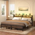 thumbnail image 6 of iSunirm King Size Bed Frame with Charging Station and Led Lights, Storage Headboard, No Box Spring Needed, Noise-Free, Rusty Brown, 6 of 8