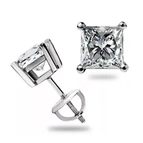 1ct Princess Cut Created Diamond Real 14K White Gold Earrings Studs Screw Back