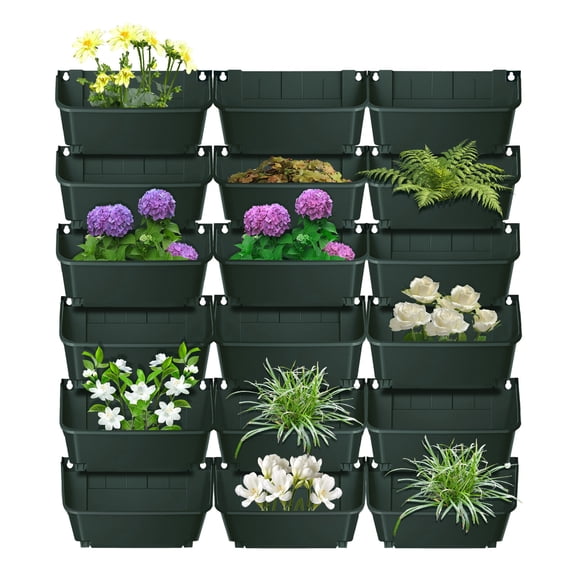 ToppiJoy Dark Green Vertical Wall Planter with 18 Pots, Hanging Garden Plant Flowerpot Holder,  for Flowers Vegetables Fruits