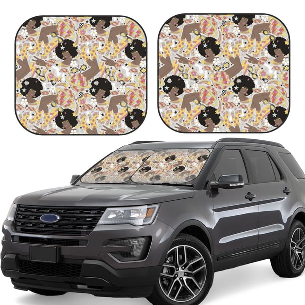 Fotbe Groovy Disco Juego de 2 Piezas de Parasoles para Parabrisas | Bloqueador Solar para Auto | Accesorios Plegables para Protección Solar Interior-Small