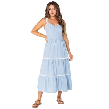 Celebrity Pink Women's Sleeveless Lace Trim Tiered Maxi Dress, Sizes XS-XXXL