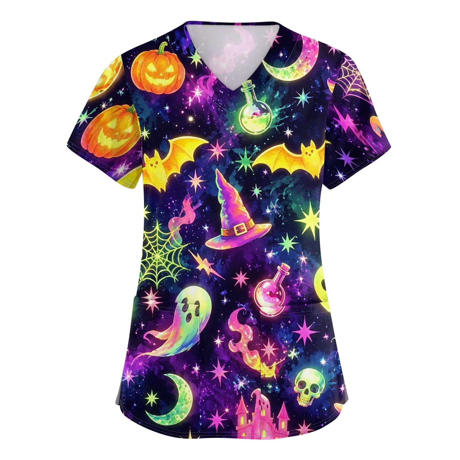 DORKASM Women s Halloween Shirts V Neck Spooky Fashion Tops Short Sleeve Skeleton Pumpkin Fall Winter Tshirt Ghost Graphic Vacation Lounge Blouse Purple Pink M