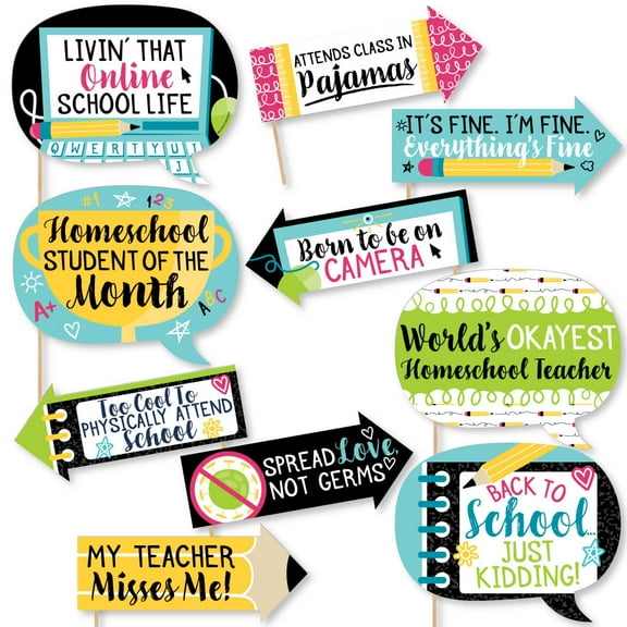 Funny Distance Learning - Back to School Classroom Decorations Photo Booth Props Kit - 10 Piece