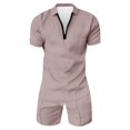 thumbnail image 5 of LEKDFST Mens 2 Piece Zip Tracksuit Polo Shirt and Shorts Sets Short Sleeve Casual Summer Outfits Set Rose Gold XL, 5 of 5