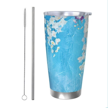 

Goofa Hanging Orchids Floral Blue for 20 oz Skinny Tumbler Stainless Steel Coffee Mug Slim Vacuum Insulated Travel Cup Car Cup-Straw Two-piece Set